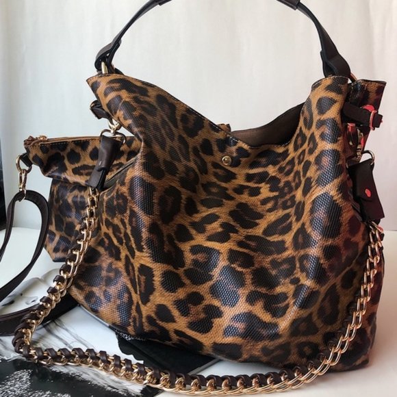 Handbags - Shoulder/Tote Leopard Print Vegan Bag (2 In 1)